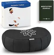 Mindful and Modern Large Crescent Meditation Cushion - Half Moon Pillow Yoga Bolster for Best Posture - Buckwheat Hull Filled Cushion with Removable Cover and Carry Handle