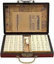 MINYII Chinese Mahjong Set, Traditional Majong Sets Chinese with 148PCS Mini Mahjong Tiles, 2PCS Dot Dice & 6.7” Wooden Carry Case for Travel, Family Gathering, Party