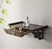 Wall-Mounted Altar Table Buddha Statue Stand Shrine Wooden Buddha Shelf with Telescopic Pull Plate Guanyin Buddhist Altar Puja Table (Black,80cm)
