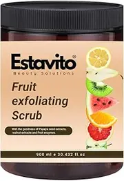 ESTAVITO Fruit Scrub with Bear berry and Grape seed Extracts 1000gms for Tan Removal and instant Glow FOR ALL SKIN TYPES