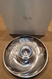Vtg Butterfly Meadow Hollowware by Lenox 1pc Chip N Dip Embossed Metal Bowl NIB