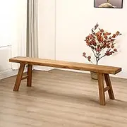 Wooden Farmhouse Dining Bench for Living Room and Entryway – Armless Design, Short Height, Natural Asian Wood, Solid Construction, Brown