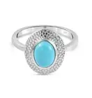 Arizona Sleeping Beauty Turquoise Solitaire Ring Platinum Overlay 925 Silver