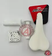 PACKAGE DEAL: BICYCLE SEAT GRIPS CHAIN WHITE BMX ROAD FIXIE MTB CYCLING BIKES.