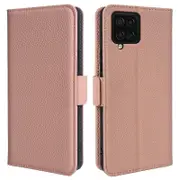 For Samsung Galaxy F22 Fall Proof Genuine Cow Leather Stand Cover Litchi Texture Wallet Phone Case
