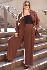 Brown Sandwash Tailored Wide Leg Pants