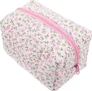 [TOGEVAL] Floral Makeup Bag for Women Quilted Travel Toiletry Pouch Reusable Floral Makeup Organizer Pink