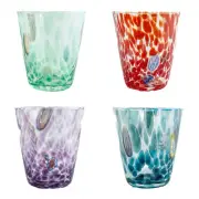 Set of 4 Four Murano Glass Tumblers Green Purple Red Millefiori 11cm