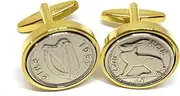 [OCC Old Coin Cufflinks] 1953 70th Birthday Irish Threepence Coin Cuff Links - Great Gift Idea 1953 Irish Harp GLD 70th Birthday Gifts for Men, Small, Silver, Other Clasp Type