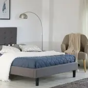 Istyle Alexis Button Queen Bed Frame Fabric Grey