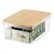 Oggi Storage Bin Stackable Food Container Organiser w/ Bamboo Lid Medium Clear