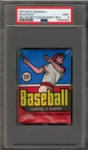(POP 1) 1977 OPC O PEE CHEE Baseball PSA 9 Wax Pack (Nettles Top, Schmidt Back)