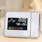 Digital LED Weather Forecast Projector Calendar with Humidity Display & Alarm Clock - Multi-Function, 180-Degree Rotatable Projection for Time, Temperature, and Humidity - for (White)