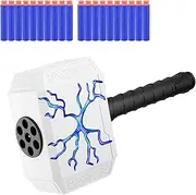 VOpper 1Pcs Thor Dart-Blasting Hammer Toys for Dart Launcher for 5+ Year Old Boys,Roleplay Toy for Thunder Lord with Lights, with 20 Darts (Thor Dart-Blasting Hammer)