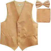 New Men's Horizontal Stripes Tuxedo Vest Waistcoat_bowtie & Hankie Beige formal