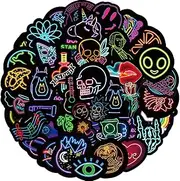 VIYNRAN 50 Neon Stickers Pack - Waterproof Vinyl for Notebooks, Skateboards, Water Bottles - Teen and Kids