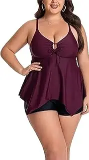 [Generic] Women's Plus Size Split Swimsuit Set Tummy Sports Swimsuit Flowy Swimsuit Two Piece Split Swimsuit Set
