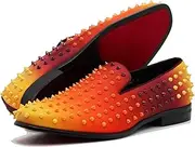 [Enzo Romeo] USOP Men's Fashion Spike Gradient Dress Loafers Slip On Shoes Classic Tuxedo Dress Shoes