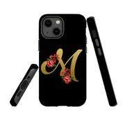 For Apple iPhone 13 mini Case, Armour Back Cover, Embellished Letter M