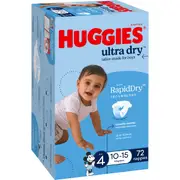 Huggies Ultra Dry Nappies Boys Size 4 (10-15kg) 72 pack