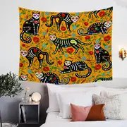 Floral Day of the Dead Cats Tapestry