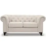 2 Seater Sofa Lounge Couch - Iris Range Hardwood Frame Polyester Upholstered Cover - BEIGE
