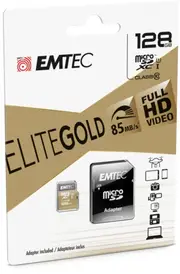 Emtec Micro SD Card SDxC UHS-I Memory Card 128GB Class 10 With SD Adapter - Gold