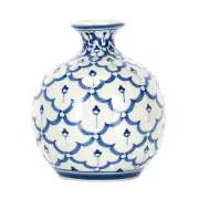 Sea Island Cute Round Baseball Glossy Blue and White Porcelain Ceramic Vase