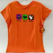 $12 NEW LARGE Halloween HAT+BAT+GHOST Orange Shirt/Top S/S Children 12/14 Cotton