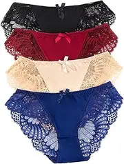 [cauniss] Panties Underwear Hipster Panties Sexy Lace Briefs for Women (4 Pack)