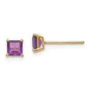 14K Yellow Gold 4mm Square Amethyst Stud Earrings Madi K Children's Jewelry
