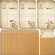 Roowest 120 Set Library Book Pockets and Checkout Books Cards Catalog Self Adhesive Pocket Envelopes Pouches Sleeves for School (Flowers)