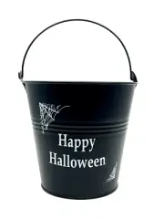 Happy Halloween Small Black Metal Basket W/Handle NEW 6.5" W X 6" H