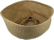 ULTECHNOVO 1Pc Woven Seagrass Belly Basket with Handles Rustic Pot Decorative Storage Bin for Home for Nursery Laundry Groceries Picnics