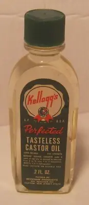 Antique KELLOGG'S Tasteless CASTOR OIL 2 Fl. Oz. Bottle NEW Old Stock!!