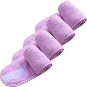Haobase 4 Pcs Spa Facial Headband Head Wrap Terry Cloth Headband Adjustable Stretch Towel with Magic Tape for Bath, Makeup and Sport (Pink)