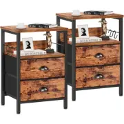 Nightstands Set 2, Bedside Table with 2 Fabric Drawers, End Table with Hooks ...