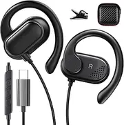 USB C Earbuds Over Ear Headphones for Google Pixel 8 Pro 7 6A iPhone 15 Plus Samsung S24 Ultra S23+ Open Ear Headset Wired Type USB-C Sport Earphone with Microphone Volume Control Rotatable Earhook