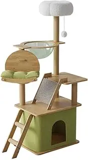 Wooden Cat Climbing Tower Tree - Multi-Level Integrated Cat Furniture Stand with Scratching Board, Bed, and Play Area for Cats, 55.11x21.65x15.74in