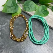 2 PC Handmade 37-44" Waist Beads Necklace African Boho Bracelet Anklet Set A1117