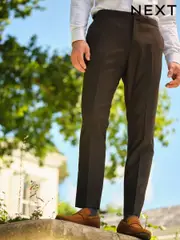 Brown Slim Fit Textured Wool Suit Trousers (535708) | $100