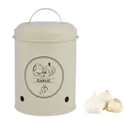 Esschert Design Garlic Storage Tin Organiser Food Container 17.5cm Cream