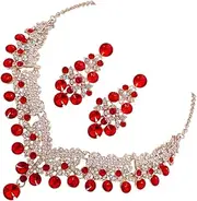 [DEARMAMY] Crystal Wedding Jewelry Set Bridal Necklace Earrings Set Party Jewelry Rhinestone Jewelry for Wedding Party Proms