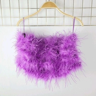 Nasty Gal Womens Top 18 UK 22 Purple Feathers Crop Bandeau-Read