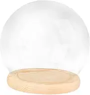 FQRDKT Glass Dome with Base, Transparent Terrarium Sockets, Cloche Glass Glass Showcases for The Home Office , 15cm Wood Base