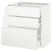 METOD base cabinet with 3 drawers, white Maximera/Voxtorp matt white, 80x60x80 cm