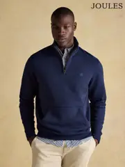 Jenkins Navy Brushed Cotton Quarter Zip Sweatshirt (AV1688) | $138