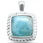 Natural Larimar Cusion .925 Sterling Silver Charm Pendant