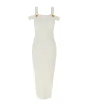 Balmain Cold-Shoulder Knitted Dress FR40 White