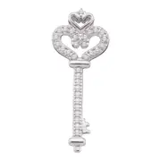14k White Gold Round Diamond Heart Handle Key Love Pendant 1/10 Cttw